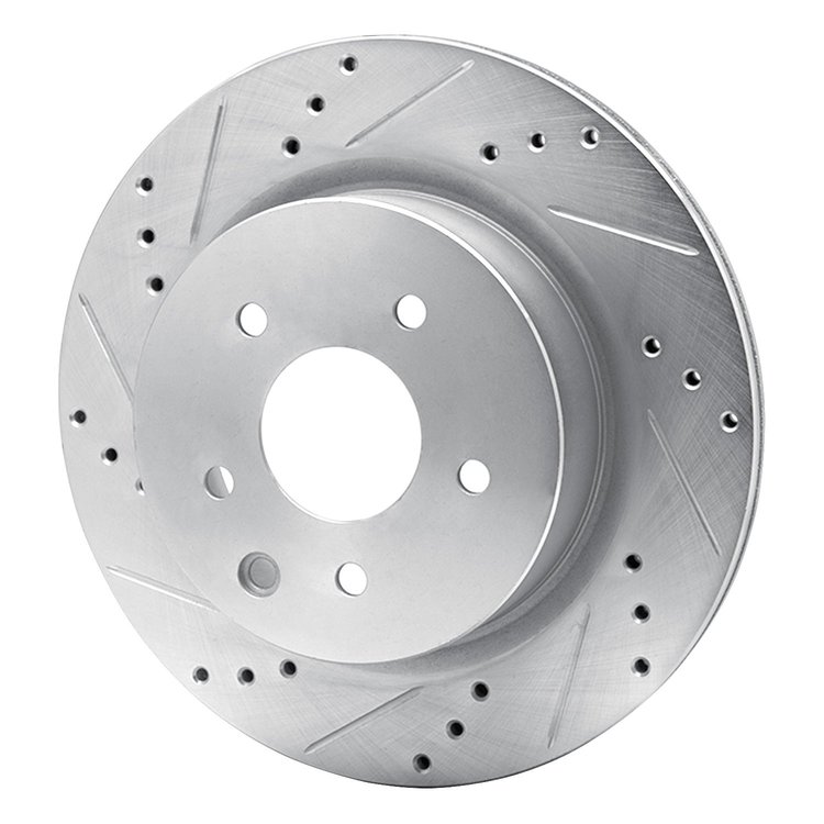 E-Line Drilled & Slotted Silver Brake Rotor, Fits Select Infiniti/Nissan, Position: Rear Left
