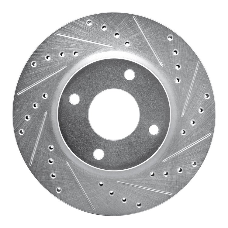 E-Line Drilled & Slotted Silver Brake Rotor, 2007-2014 Infiniti/Nissan, Position: Front Right