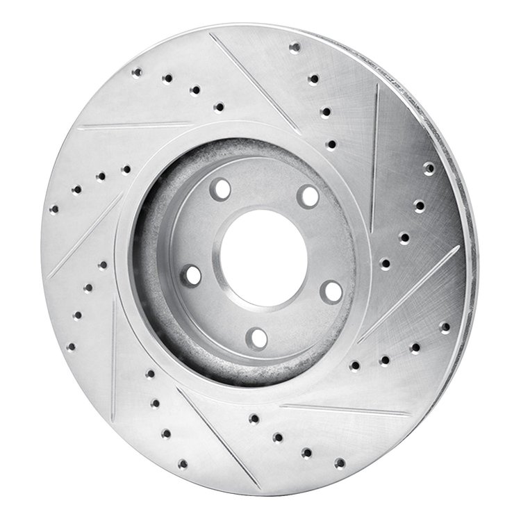 E-Line Drilled & Slotted Silver Brake Rotor, 2007-2017 Fits Multiple Makes/Models, Position: Front Left