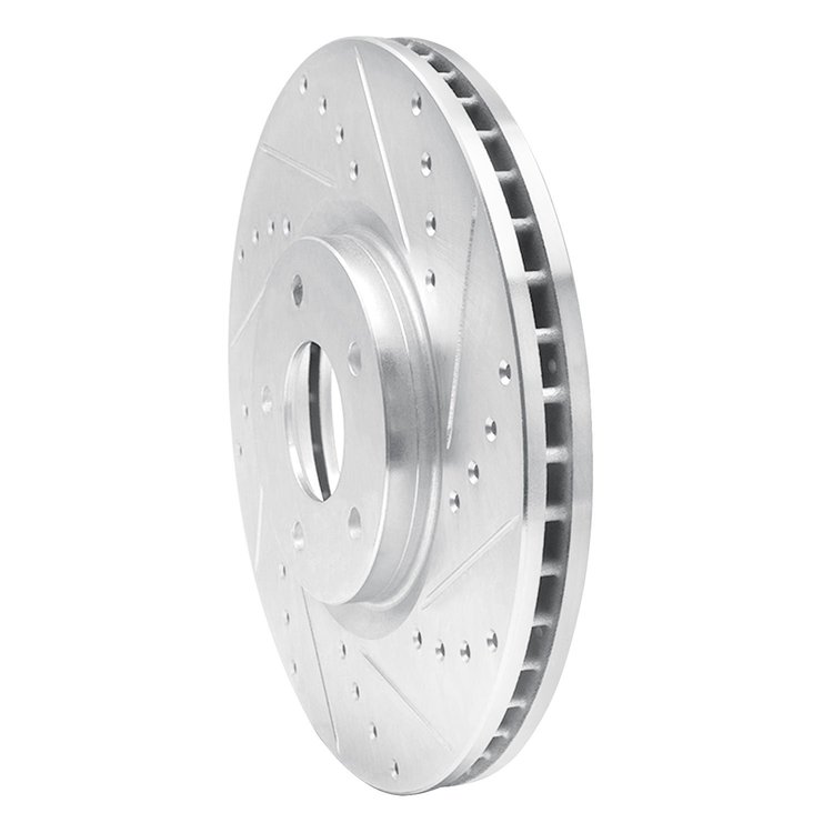 E-Line Drilled & Slotted Silver Brake Rotor, 2007-2017 Fits Multiple Makes/Models, Position: Front Right