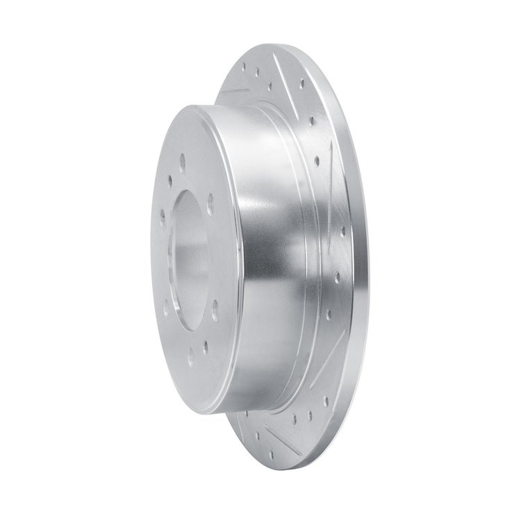 E-Line Drilled & Slotted Silver Brake Rotor, 1978-1982 Infiniti/Nissan, Position: Front Right
