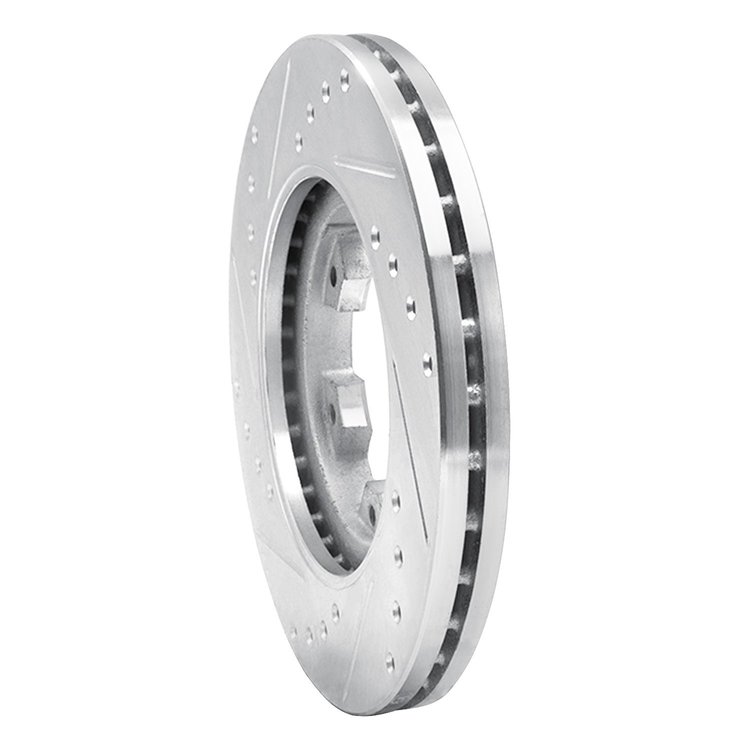E-Line Drilled & Slotted Silver Brake Rotor, 1985-2002 Infiniti/Nissan, Position: Front Right