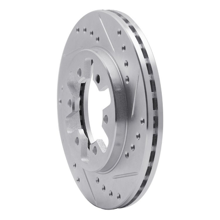 E-Line Drilled & Slotted Silver Brake Rotor, 1985-1997 Infiniti/Nissan, Position: Front Right