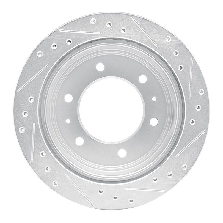 E-Line Drilled & Slotted Silver Brake Rotor, 1988-1995 Infiniti/Nissan, Position: Rear Left