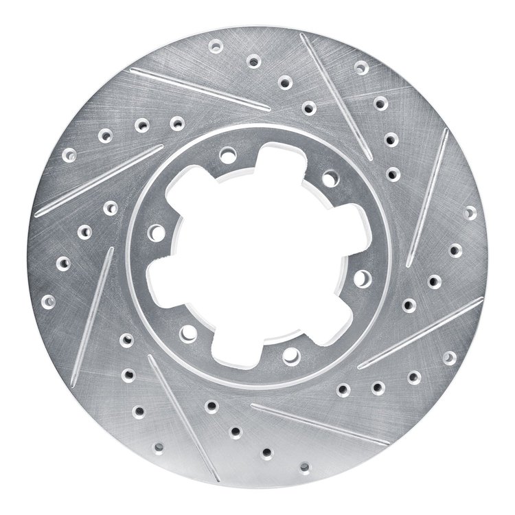 E-Line Drilled & Slotted Silver Brake Rotor, 1996-2004 Infiniti/Nissan, Position: Front Right