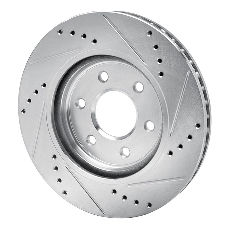 E-Line Drilled & Slotted Silver Brake Rotor, Fits Select Fits Multiple Makes/Models, Position: Front Left