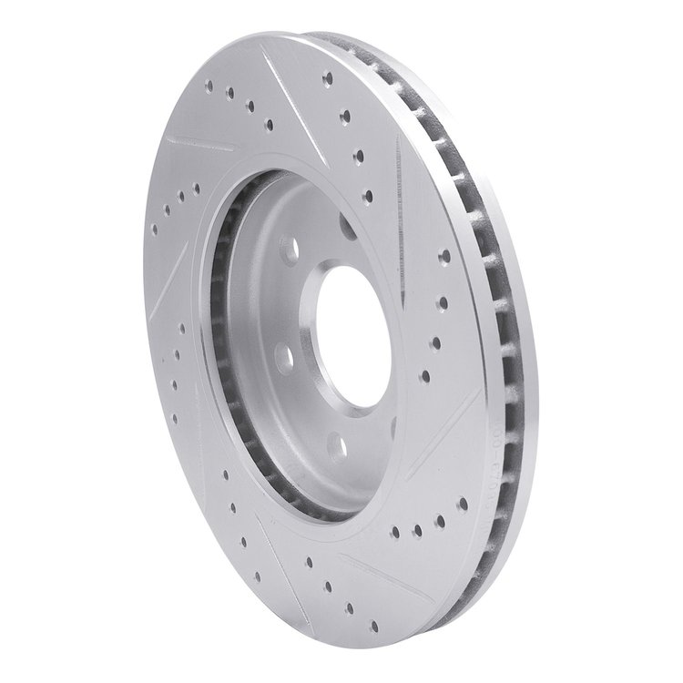 E-Line Drilled & Slotted Silver Brake Rotor, 2005-2021 Fits Multiple Makes/Models, Position: Front Left