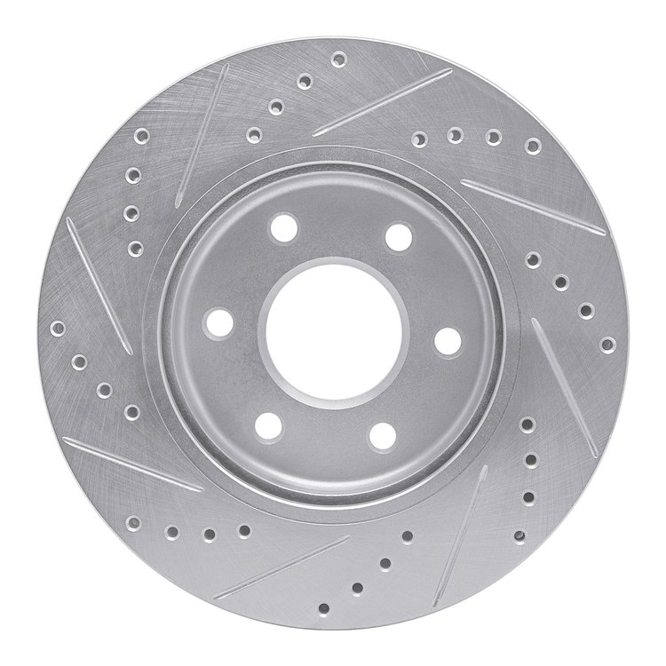 E-Line Drilled & Slotted Silver Brake Rotor, 2005-2021 Fits Multiple Makes/Models, Position: Front Right