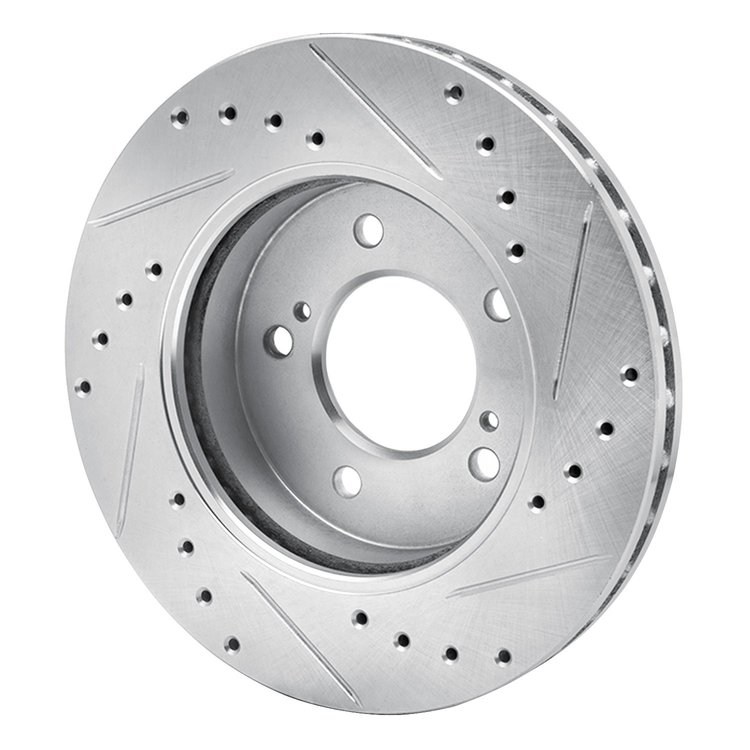 E-Line Drilled & Slotted Silver Brake Rotor, 1993-2002 Fits Multiple Makes/Models, Position: Front Left