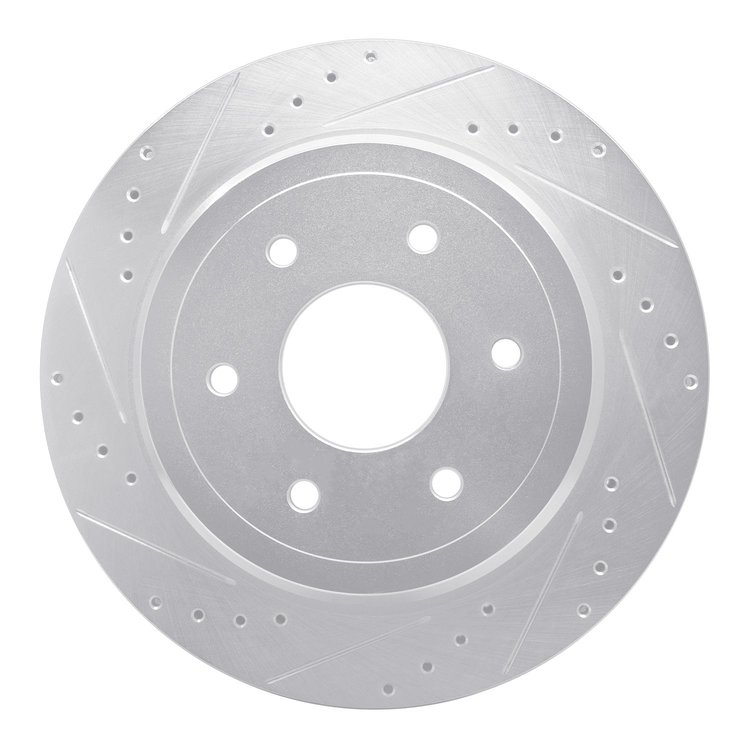E-Line Drilled & Slotted Silver Brake Rotor, Fits Select Infiniti/Nissan, Position: Rear Left
