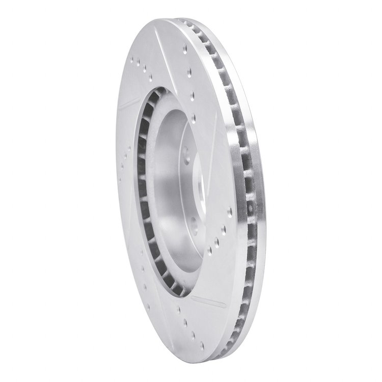 E-Line Drilled & Slotted Silver Brake Rotor, 2003-2005 Infiniti/Nissan, Position: Front Left