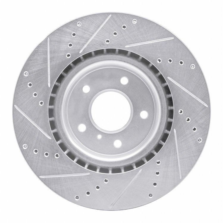 E-Line Drilled & Slotted Silver Brake Rotor, 2003-2008 Infiniti/Nissan, Position: Front Right