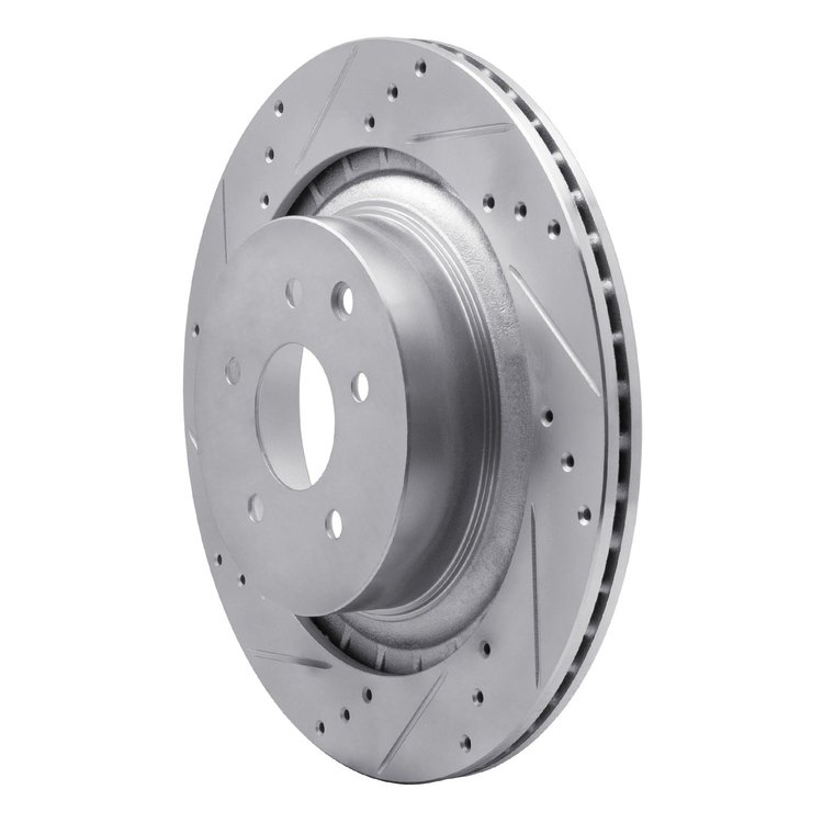 E-Line Drilled & Slotted Silver Brake Rotor, 2008-2020 Infiniti/Nissan, Position: Rear Left