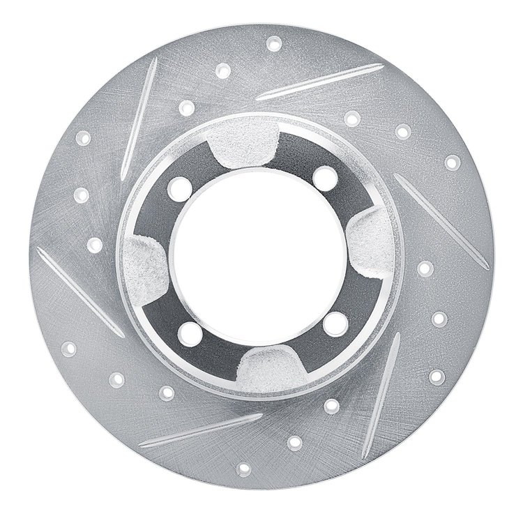 E-Line Drilled & Slotted Silver Brake Rotor, 1985-1991 Fits Multiple Makes/Models, Position: Front Left
