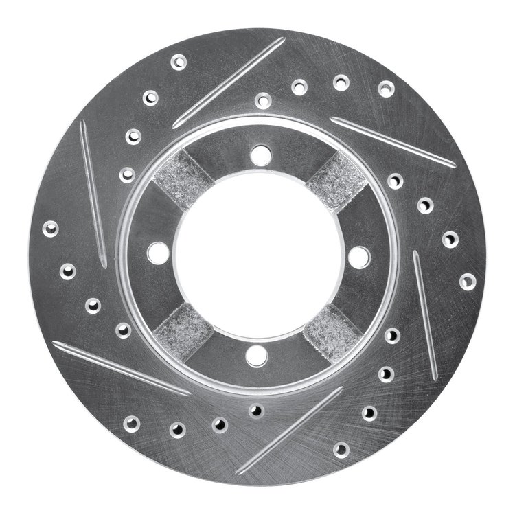 E-Line Drilled & Slotted Silver Brake Rotor, 1983-1991 Fits Multiple Makes/Models, Position: Front Left