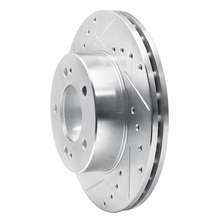 E-Line Drilled & Slotted Silver Brake Rotor, 1983-1989 Fits Multiple Makes/Models, Position: Front Left