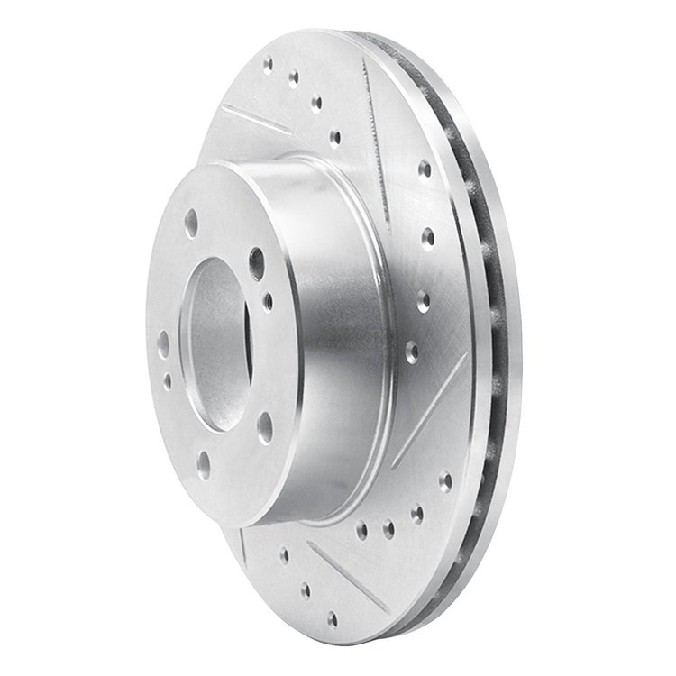 E-Line Drilled & Slotted Silver Brake Rotor, 1983-1989 Fits Multiple Makes/Models, Position: Front Right