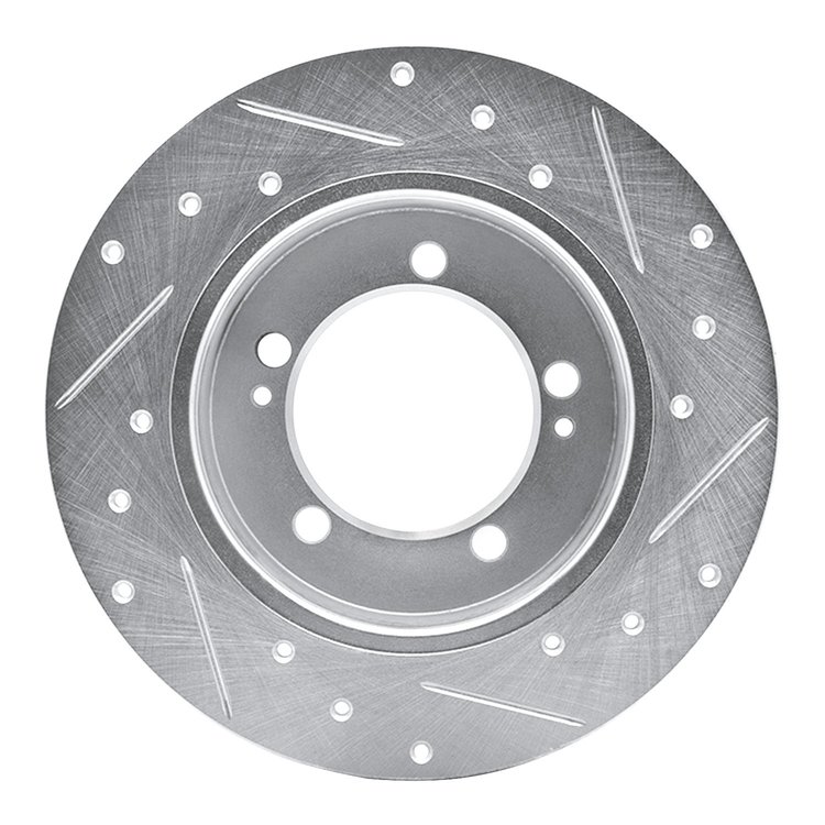 E-Line Drilled & Slotted Silver Brake Rotor, 1990-1994 Mopar, Position: Rear Left