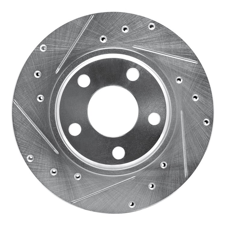E-Line Drilled & Slotted Silver Brake Rotor, 1990-1993 Mitsubishi, Position: Front Left