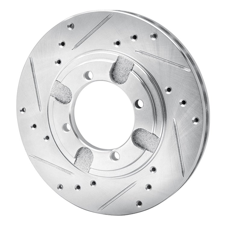 E-Line Drilled & Slotted Silver Brake Rotor, 1991-1992 Mitsubishi, Position: Front Left