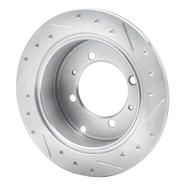 E-Line Drilled & Slotted Silver Brake Rotor, 1992-2004 Fits Multiple Makes/Models, Position: Rear Left