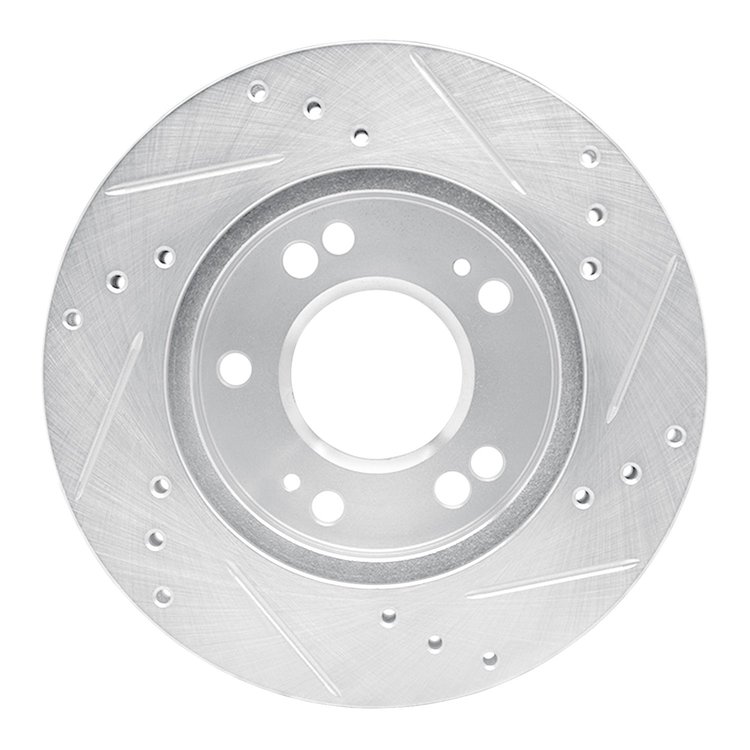 E-Line Drilled & Slotted Silver Brake Rotor, 1990-2005 Fits Multiple Makes/Models, Position: Front Left