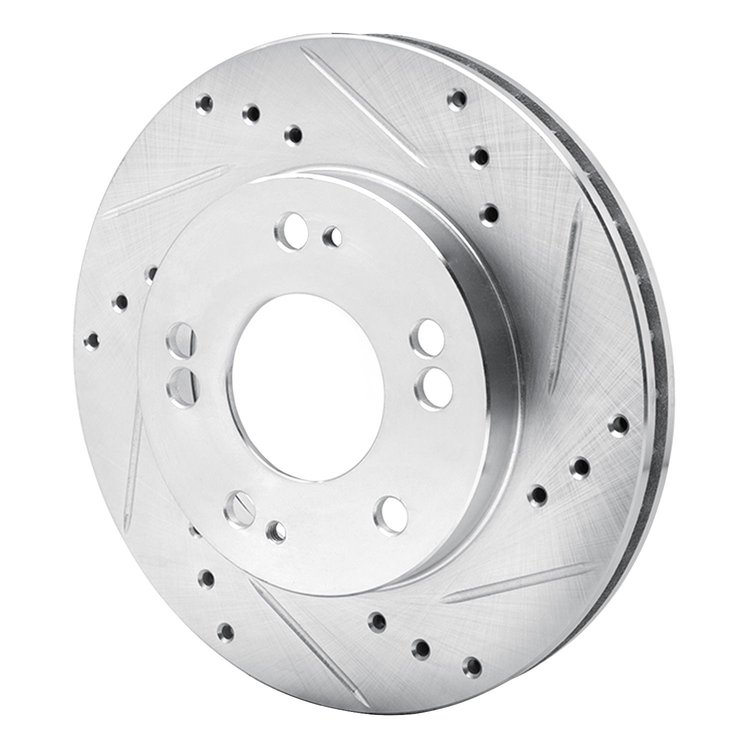 E-Line Drilled & Slotted Silver Brake Rotor, 1990-2005 Fits Multiple Makes/Models, Position: Front Right