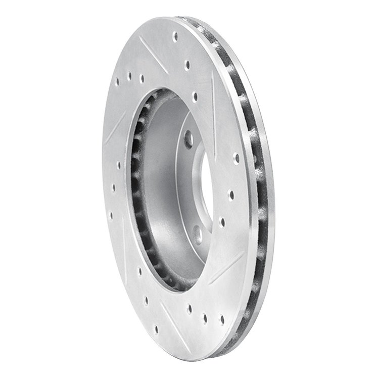 E-Line Drilled & Slotted Silver Brake Rotor, 1992-2000 Fits Multiple Makes/Models, Position: Front Left