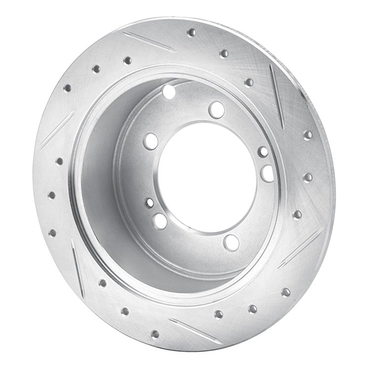E-Line Drilled & Slotted Silver Brake Rotor, 1994-2007 Fits Multiple Makes/Models, Position: Rear Left
