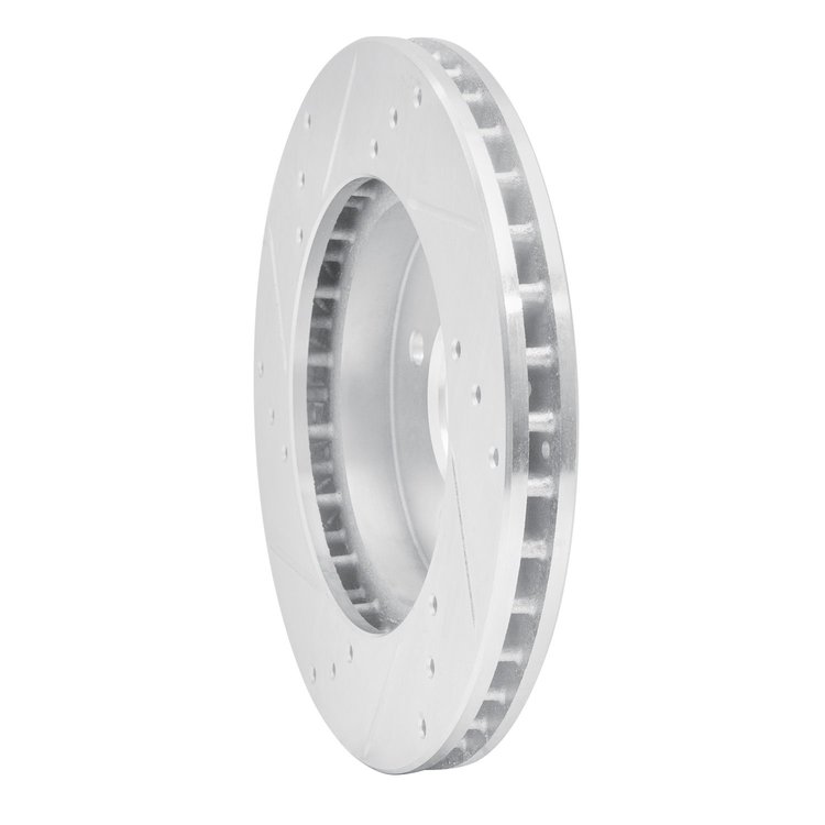 E-Line Drilled & Slotted Silver Brake Rotor, 1998-2007 Mitsubishi, Position: Front Right