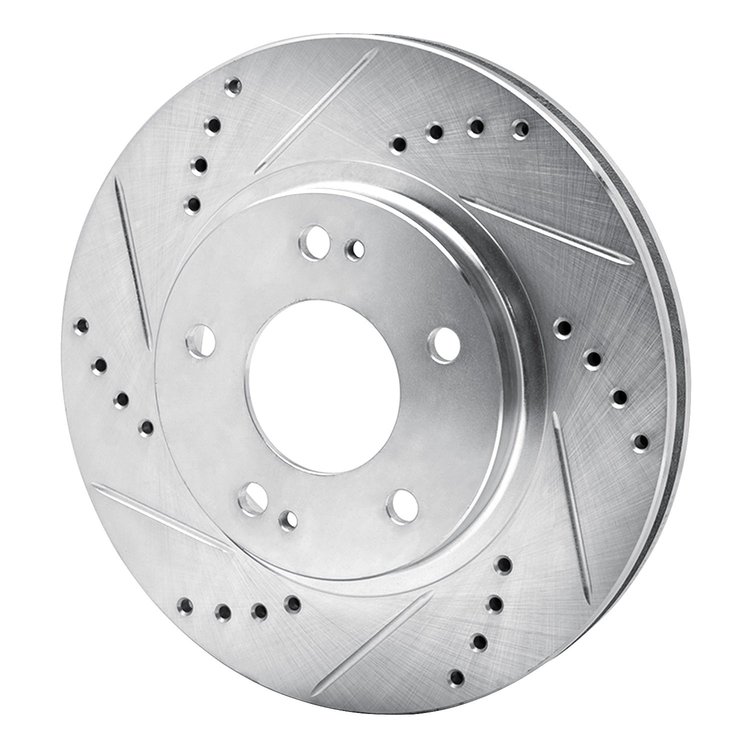 E-Line Drilled & Slotted Silver Brake Rotor, 2000-2012 Fits Multiple Makes/Models, Position: Front Left