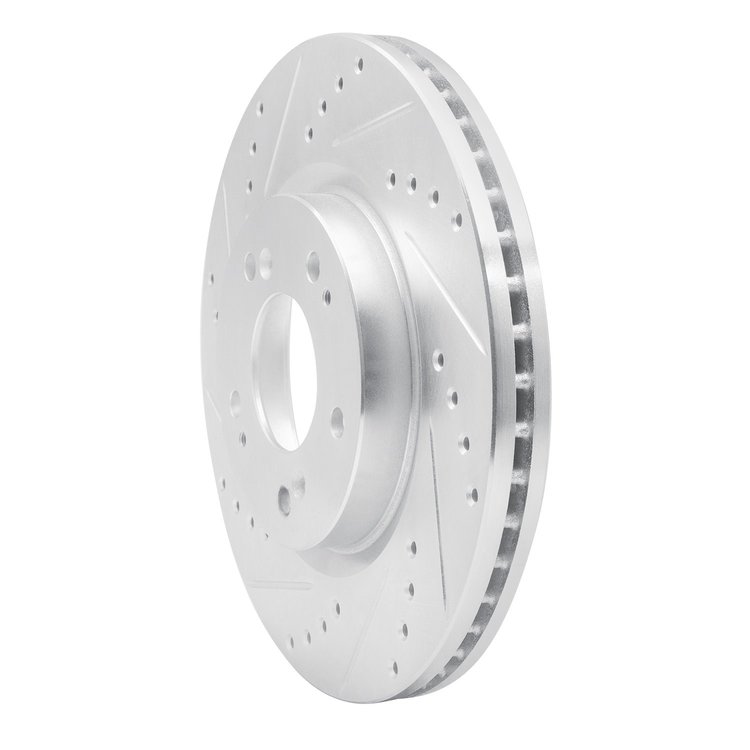 E-Line Drilled & Slotted Silver Brake Rotor, 2004-2012 Mitsubishi, Position: Front Left