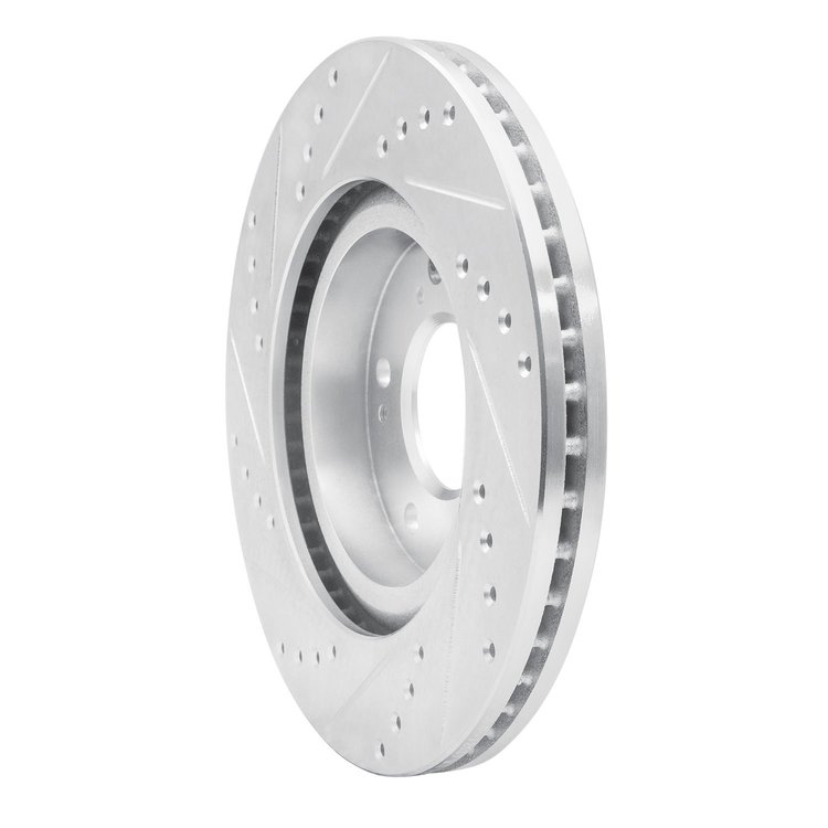 E-Line Drilled & Slotted Silver Brake Rotor, 2004-2012 Mitsubishi, Position: Front Right