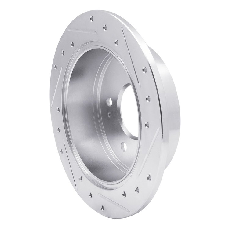 E-Line Drilled & Slotted Silver Brake Rotor, 2004-2012 Mitsubishi, Position: Rear Left