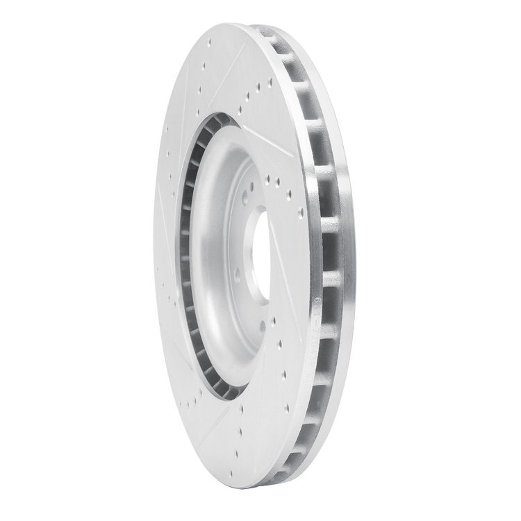 E-Line Drilled & Slotted Silver Brake Rotor, 2008-2015 Mitsubishi, Position: Front Right