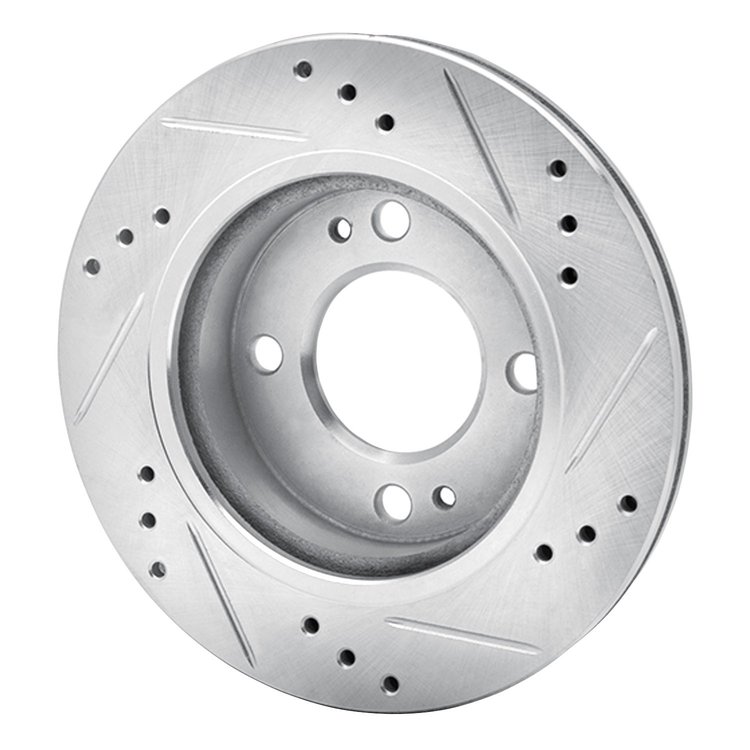 E-Line Drilled & Slotted Silver Brake Rotor, 2014-2015 Mitsubishi, Position: Front Left
