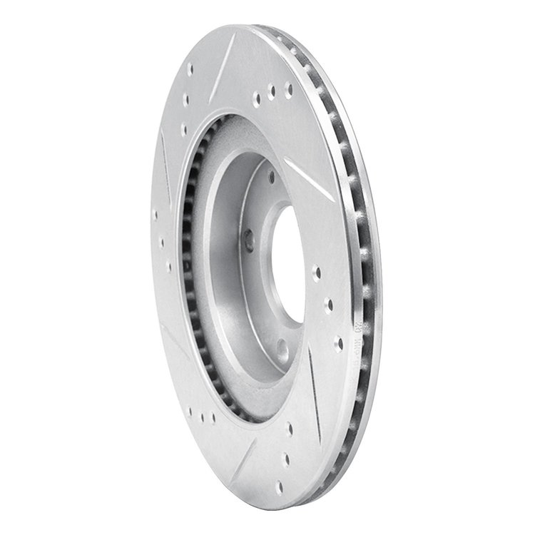 E-Line Drilled & Slotted Silver Brake Rotor, 2012-2017 Mitsubishi, Position: Front Right