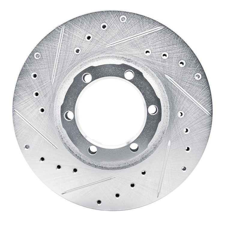 E-Line Drilled & Slotted Silver Brake Rotor, 1986-1996 Fits Multiple Makes/Models, Position: Front Left