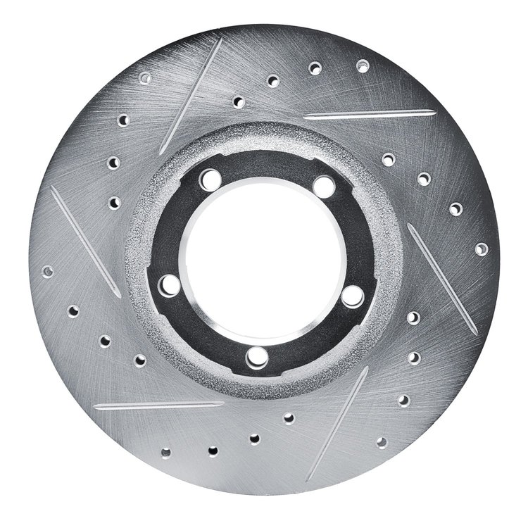 E-Line Drilled & Slotted Silver Brake Rotor, 1987-1990 Mitsubishi, Position: Front Left