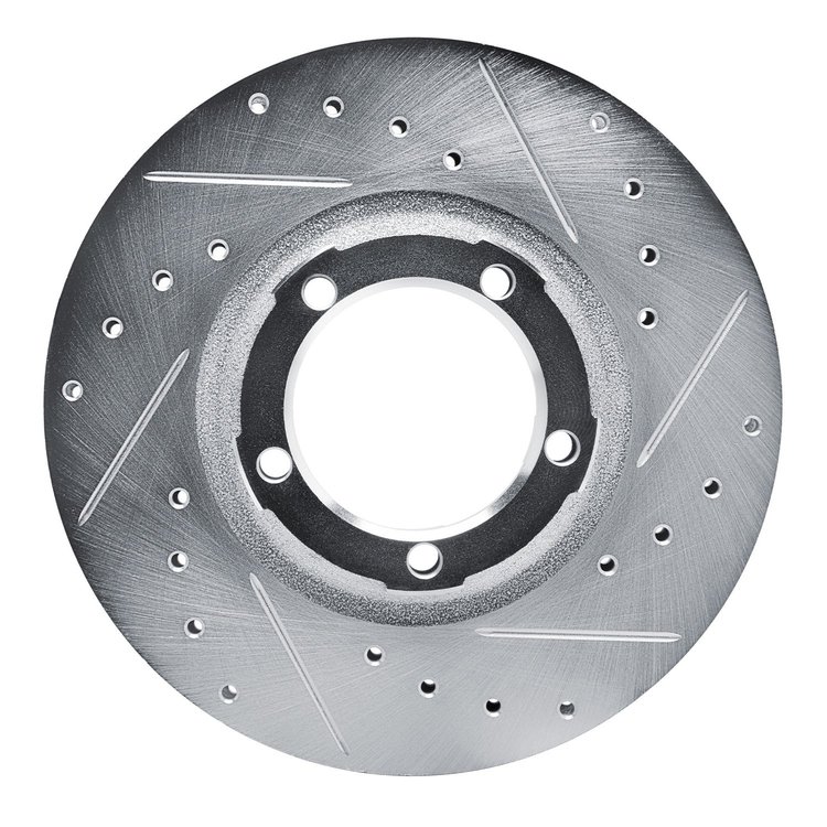E-Line Drilled & Slotted Silver Brake Rotor, 1987-1990 Mitsubishi, Position: Front Right