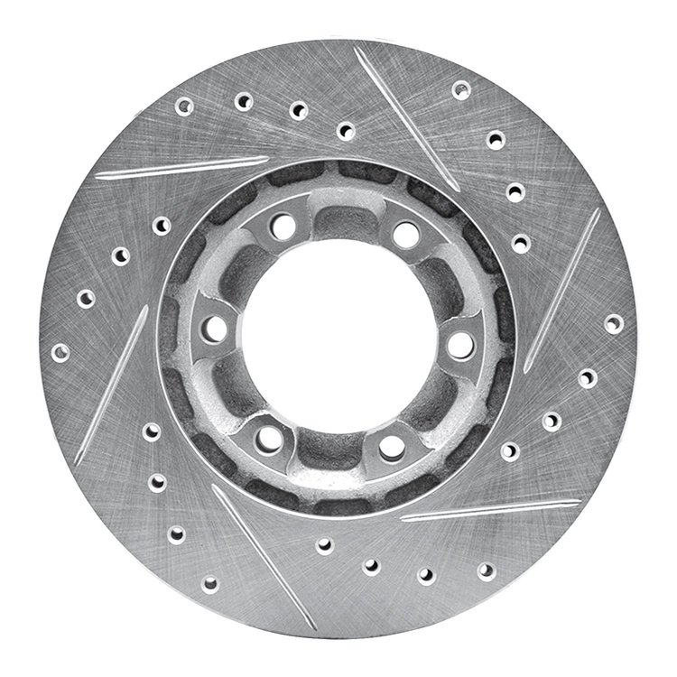 E-Line Drilled & Slotted Silver Brake Rotor, 1987-1989 Fits Multiple Makes/Models, Position: Front Left