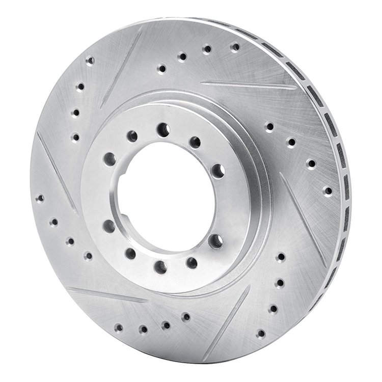 E-Line Drilled & Slotted Silver Brake Rotor, 1990-2004 Mitsubishi, Position: Front Left