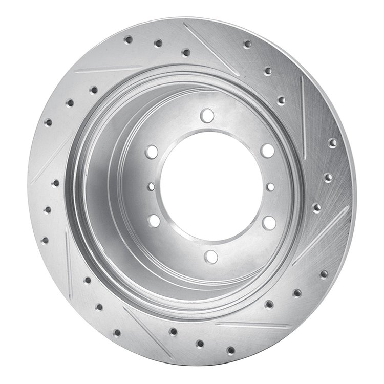 E-Line Drilled & Slotted Silver Brake Rotor, 1990-2004 Mitsubishi, Position: Rear Left