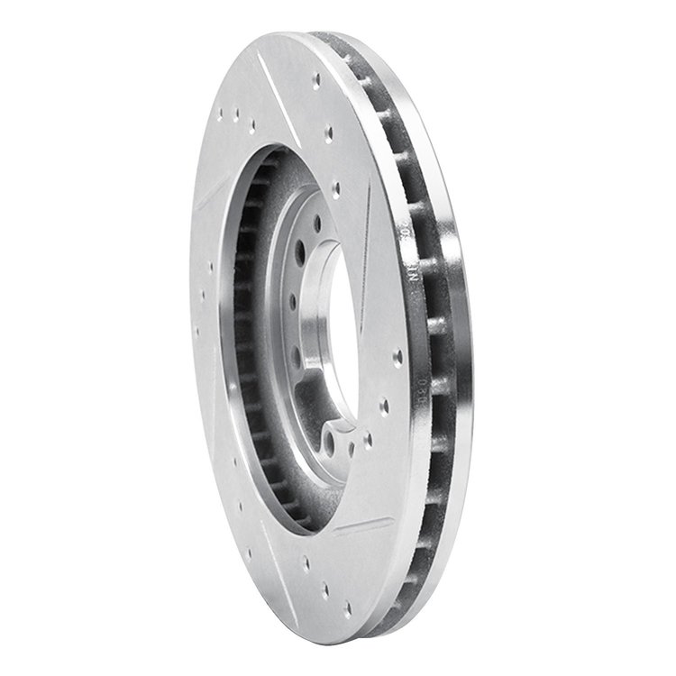 E-Line Drilled & Slotted Silver Brake Rotor, 1994-2000 Mitsubishi, Position: Front Left