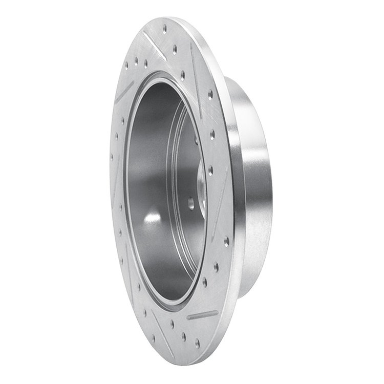 E-Line Drilled & Slotted Silver Brake Rotor, 2004-2011 Mitsubishi, Position: Rear Left