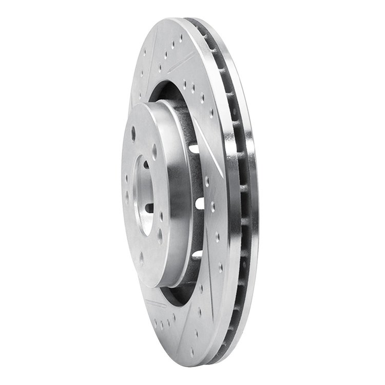 E-Line Drilled & Slotted Silver Brake Rotor, Fits Select Mitsubishi, Position: Front Left