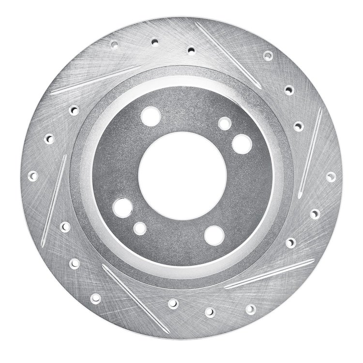 E-Line Drilled & Slotted Silver Brake Rotor, Fits Select Fits Multiple Makes/Models, Position: Front Right
