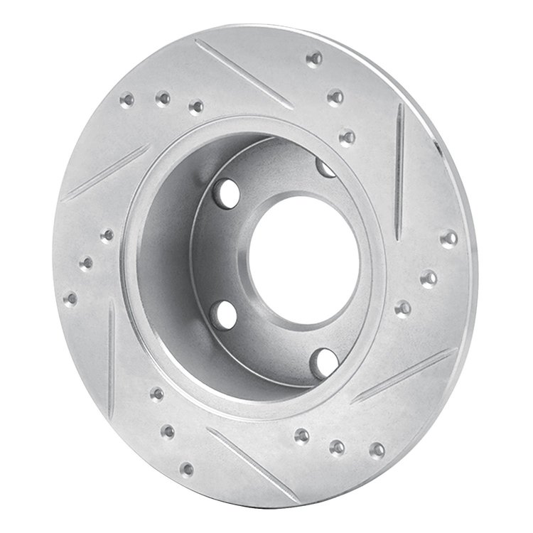 E-Line Drilled & Slotted Silver Brake Rotor, 1980-1991 Audi/Porsche/Volkswagen, Position: Rear Left