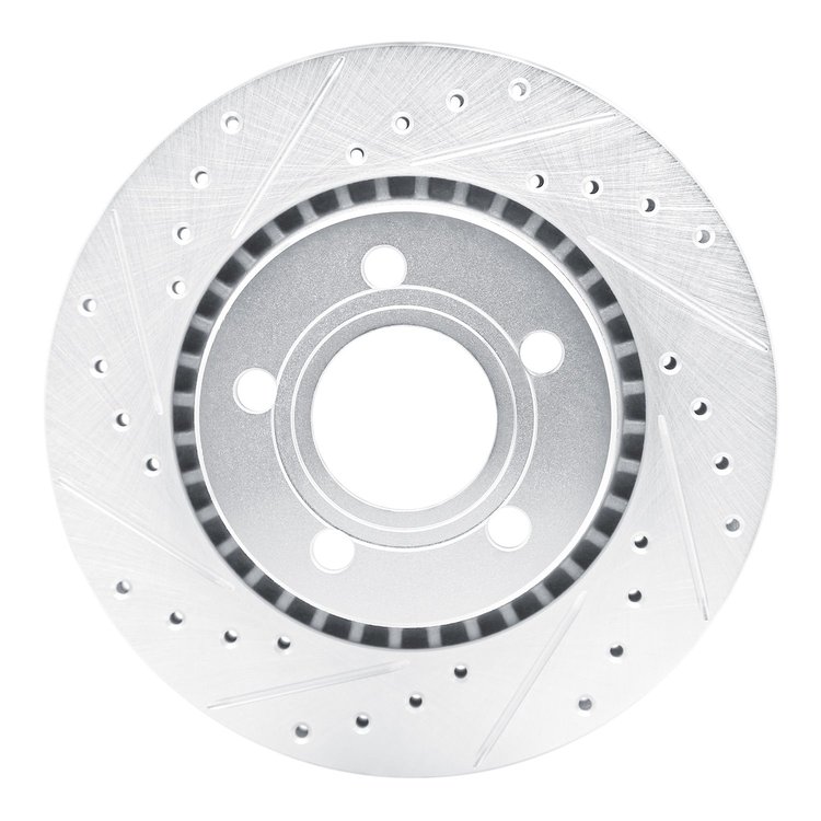 E-Line Drilled & Slotted Silver Brake Rotor, 1980-1986 Audi/Porsche/Volkswagen, Position: Front Left