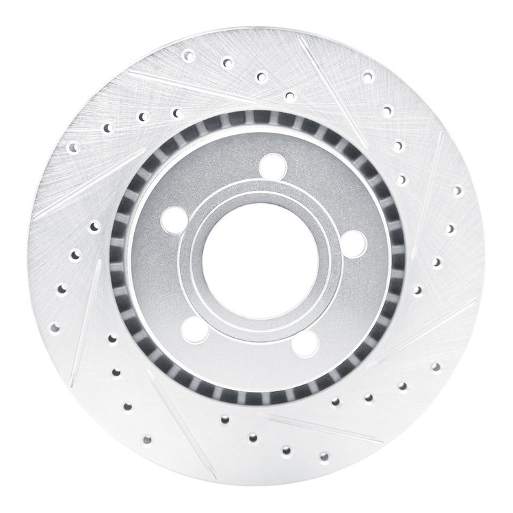 E-Line Drilled & Slotted Silver Brake Rotor, 1980-1986 Audi/Porsche/Volkswagen, Position: Front Right